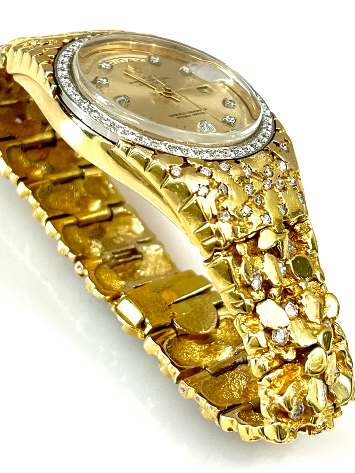 ROLEX DAY DATE PRESIDENTIAL NUGGET 18K GOLD DIAMOND BEZEL WATCH