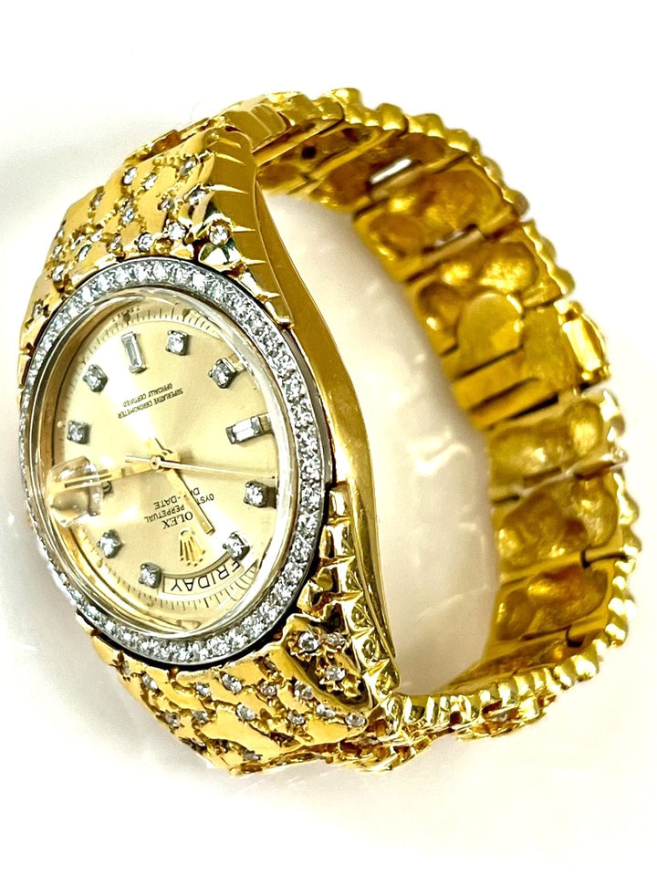 ROLEX DAY DATE PRESIDENTIAL NUGGET 18K GOLD DIAMOND BEZEL WATCH