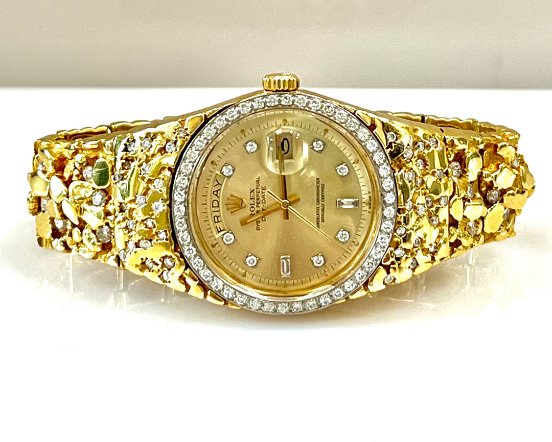 ROLEX DAY DATE PRESIDENTIAL NUGGET 18K GOLD DIAMOND BEZEL WATCH