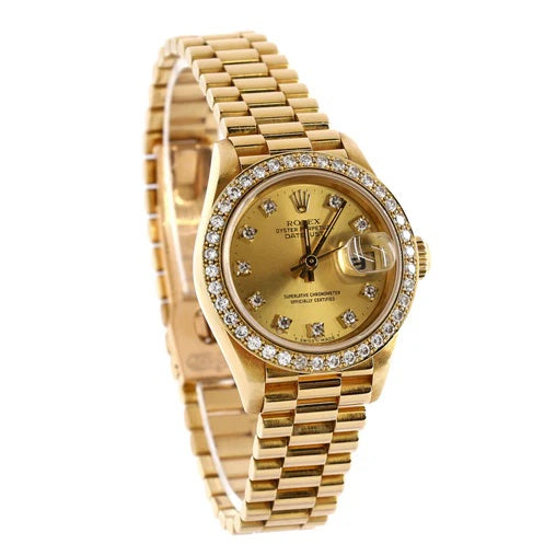 ROLEX 18K GOLD PRESIDENTIAL DATEJUST 26MM DIAMONDS WATCH