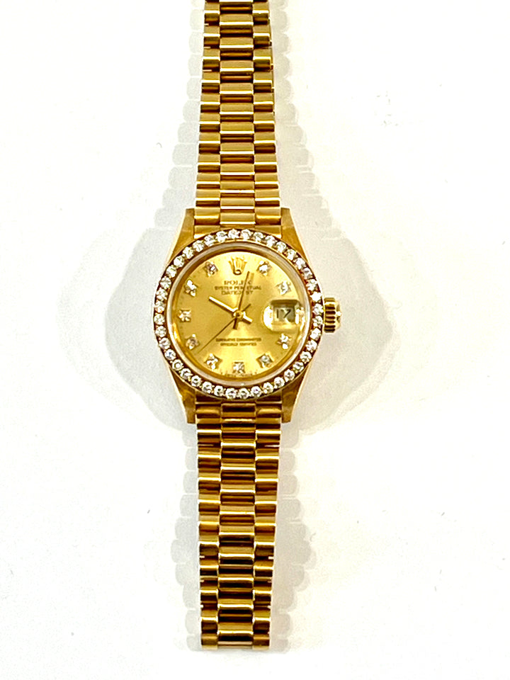 ROLEX 18K GOLD PRESIDENTIAL DATEJUST 26MM DIAMONDS WATCH