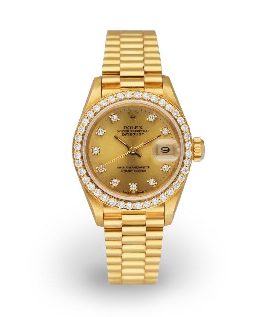 ROLEX 18K GOLD PRESIDENTIAL DATEJUST 26MM DIAMONDS WATCH