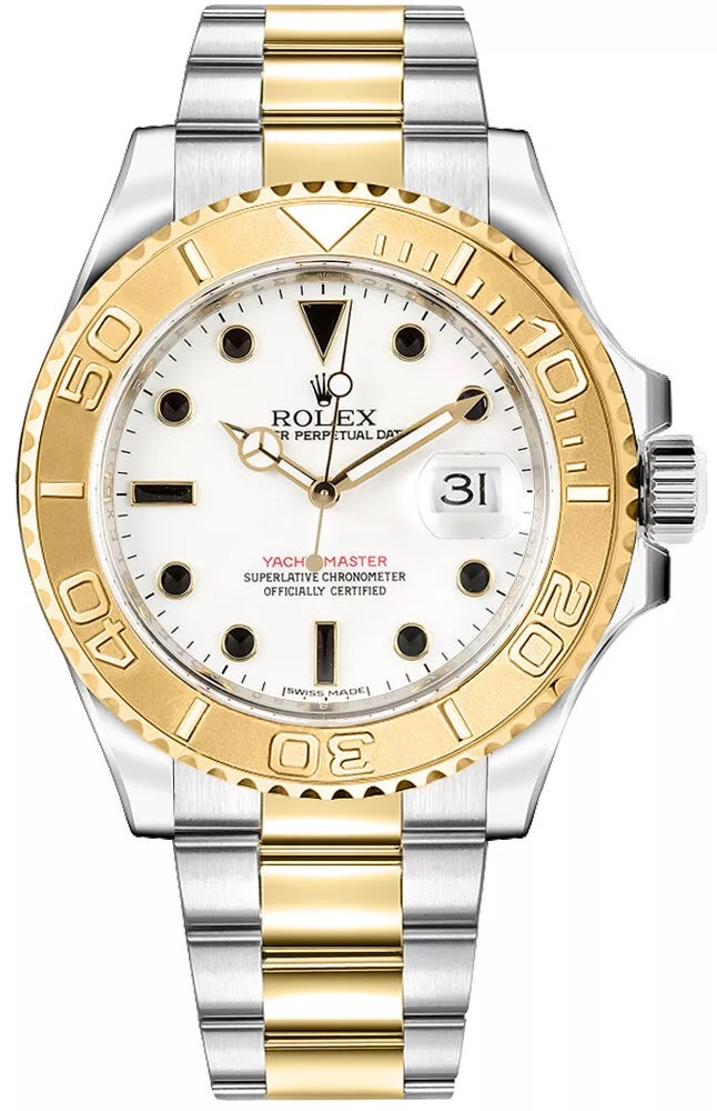 ROLEX YACHT-MASTER WHITE 18K YELLOW GOLD SS 40MM WATCH