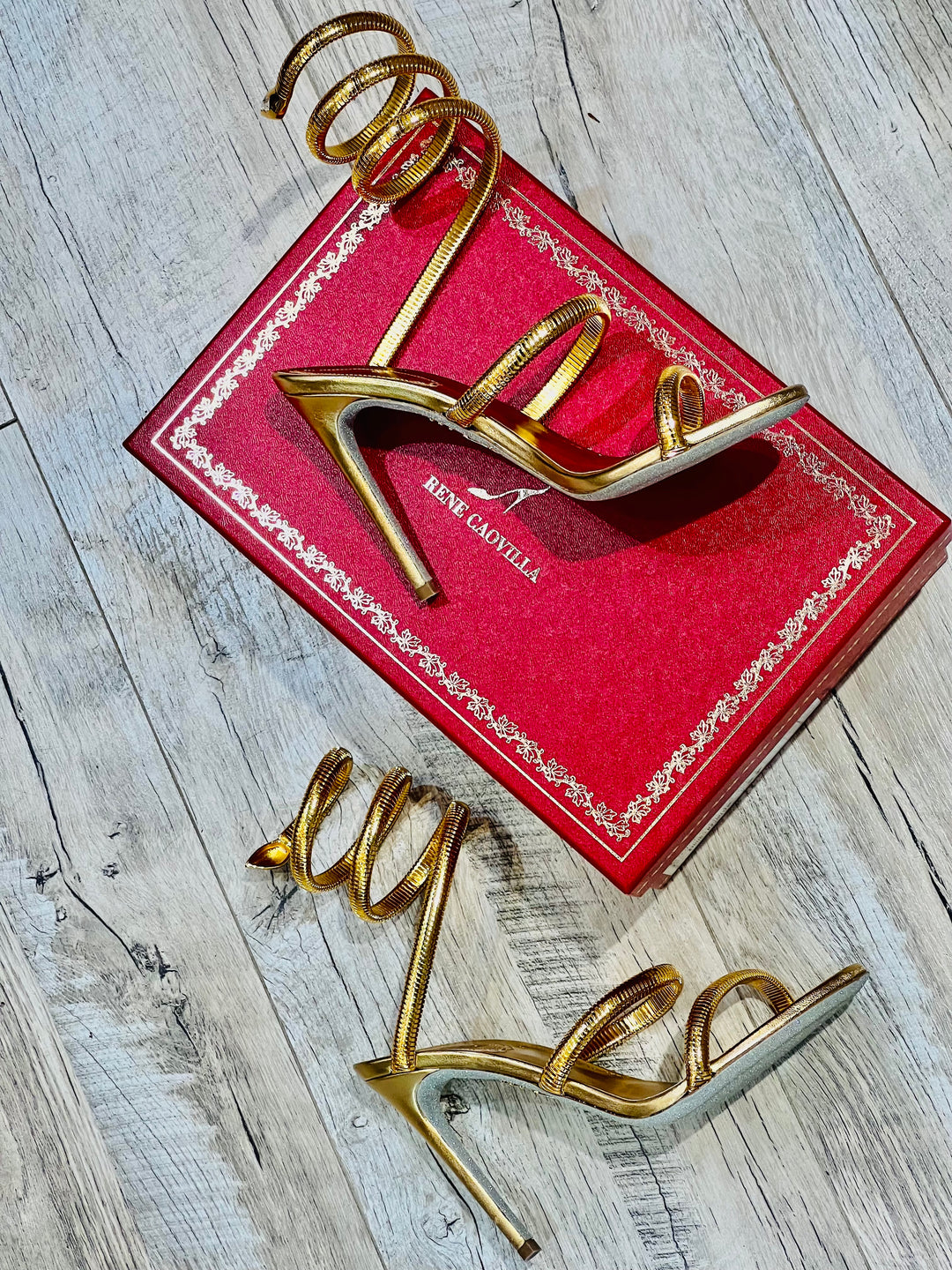 RENÉ CAOVILLA JUNIPER 105 CHAIN WRAP LEATHER SANDALS