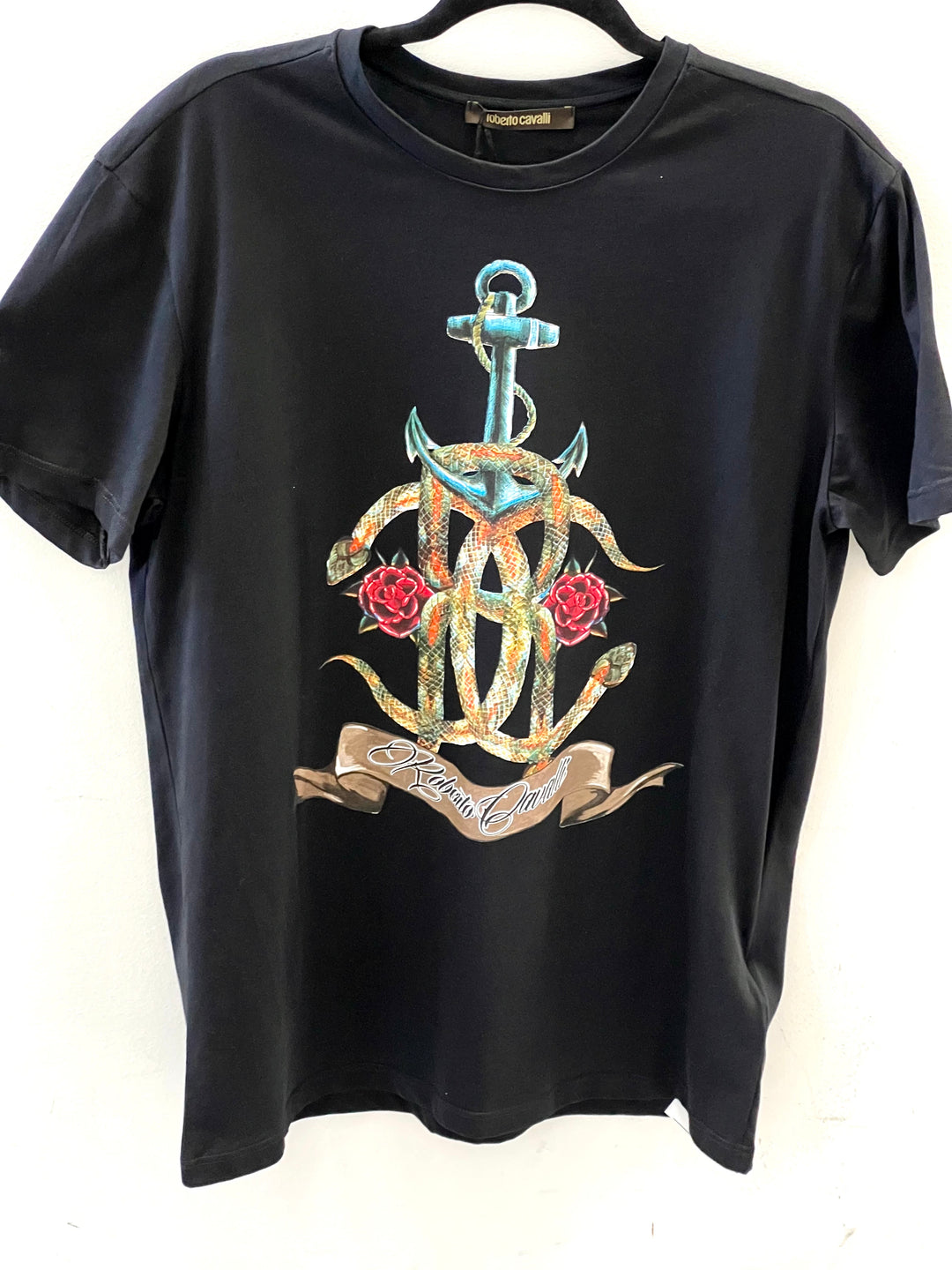 ROBERTO CAVALLI PIMA COTTON RC ANCHOR ROSE T-SHIRT