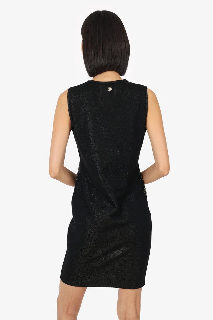 ROBERTO CAVALLI WOOL BLEND METALLIC KNIT SLEEVELESS BODYCON DRESS