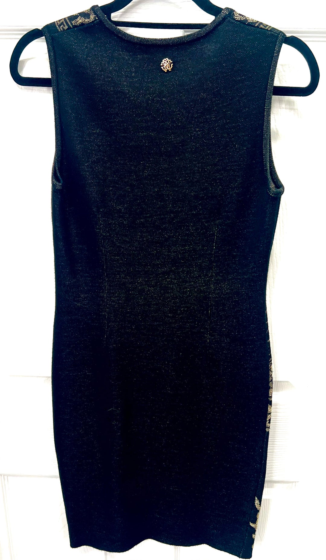 ROBERTO CAVALLI WOOL BLEND METALLIC KNIT SLEEVELESS BODYCON DRESS