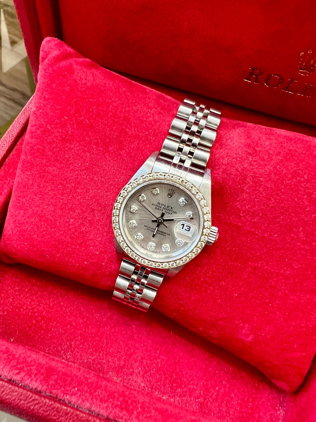ROLEX DATEJUST 26MM DIAMOND BEZEL STAINLESS STEEL LADIES WATCH