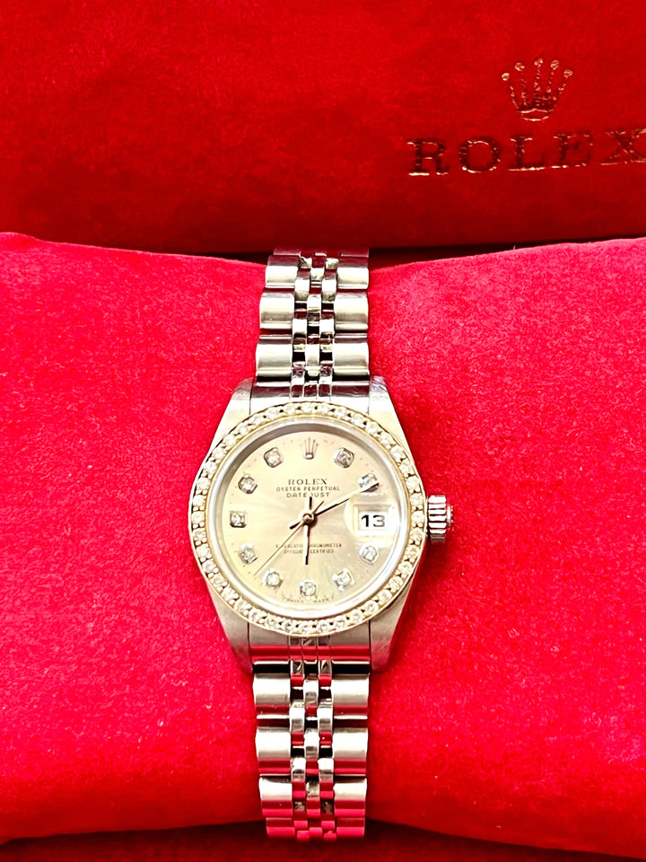 ROLEX DATEJUST 26MM DIAMOND BEZEL STAINLESS STEEL LADIES WATCH