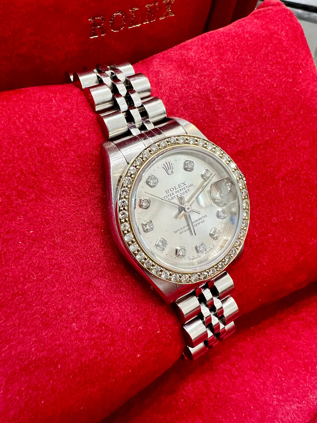 ROLEX DATEJUST 26MM DIAMOND BEZEL STAINLESS STEEL LADIES WATCH
