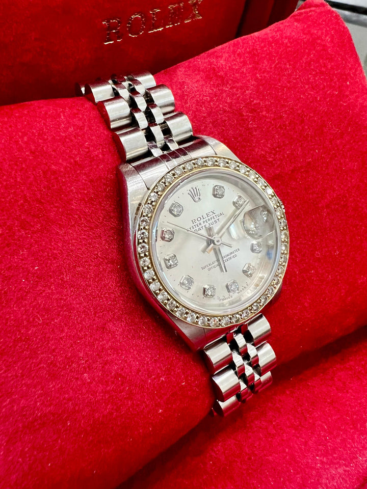 ROLEX DATEJUST 26MM DIAMOND BEZEL STAINLESS STEEL LADIES WATCH