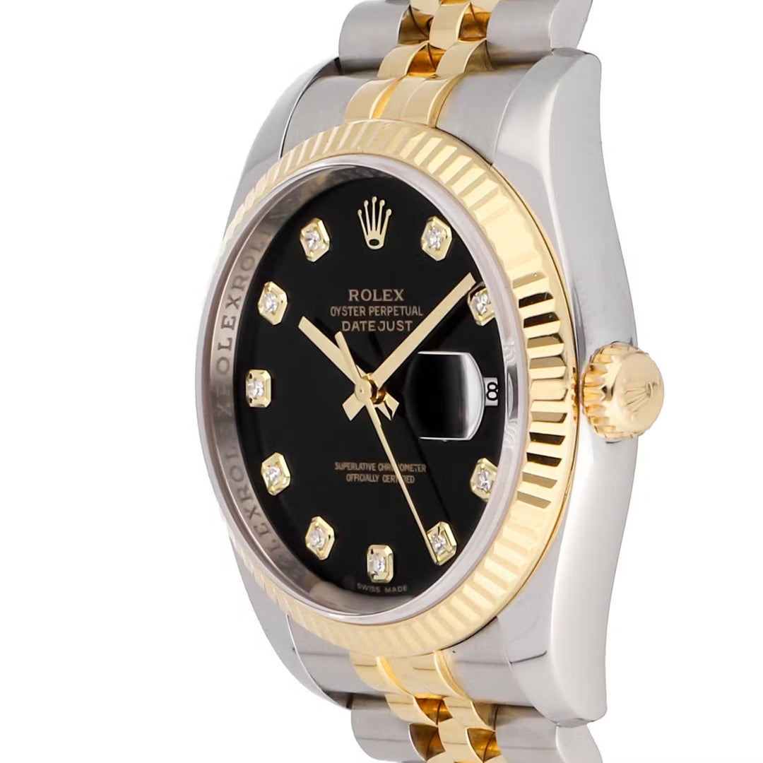 ROLEX OYSTER PERPETUAL DATEJUST 36MM STAINLESS STEEL 18K GOLD DIAMOND DIAL