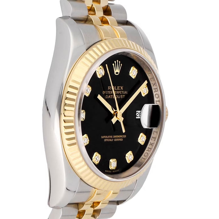 ROLEX OYSTER PERPETUAL DATEJUST 36MM STAINLESS STEEL 18K GOLD DIAMOND DIAL