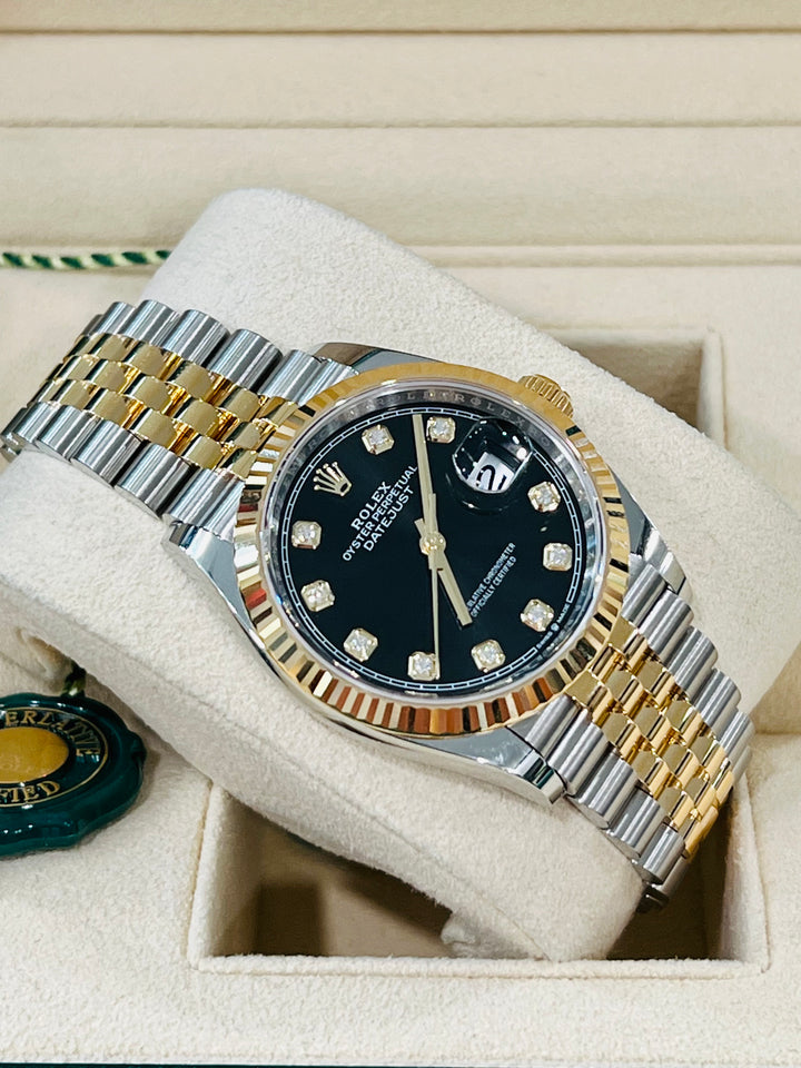 ROLEX OYSTER PERPETUAL DATEJUST 36MM STAINLESS STEEL 18K GOLD DIAMOND DIAL