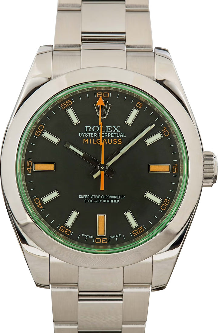 ROLEX OYSTER MILGAUSS GREEN CRYSTAL 116400GV MEN&