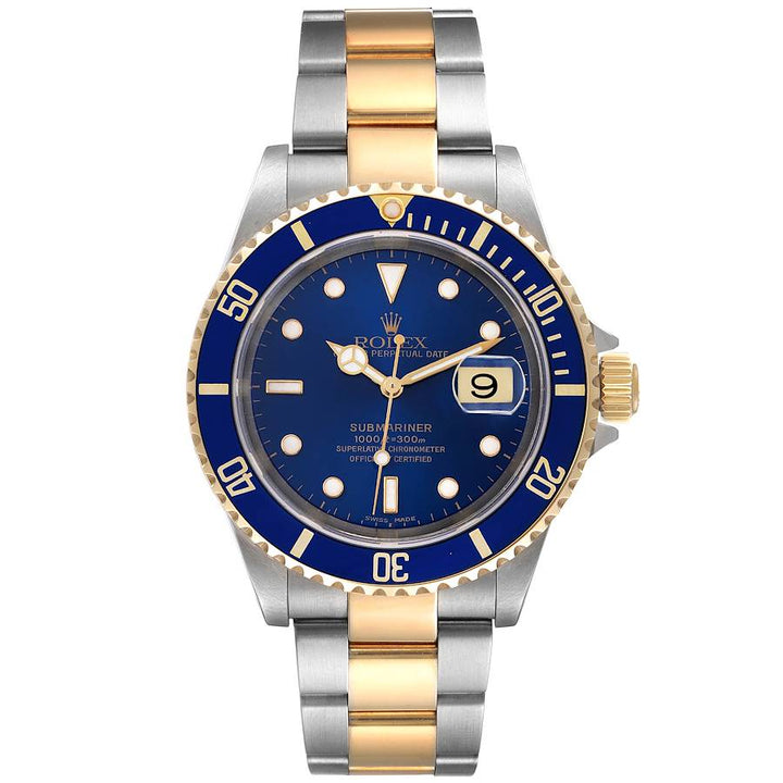 ROLEX 2004 SUBMARINER BLUE FACE TWO TONE 18K GOLD &amp; STAINLESS STEEL WATCH