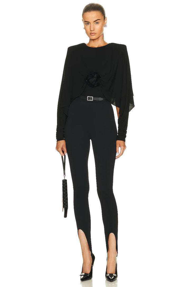 YVES SAINT LAUREN FLOWER DETAIL CREPE JERSEY TOP
