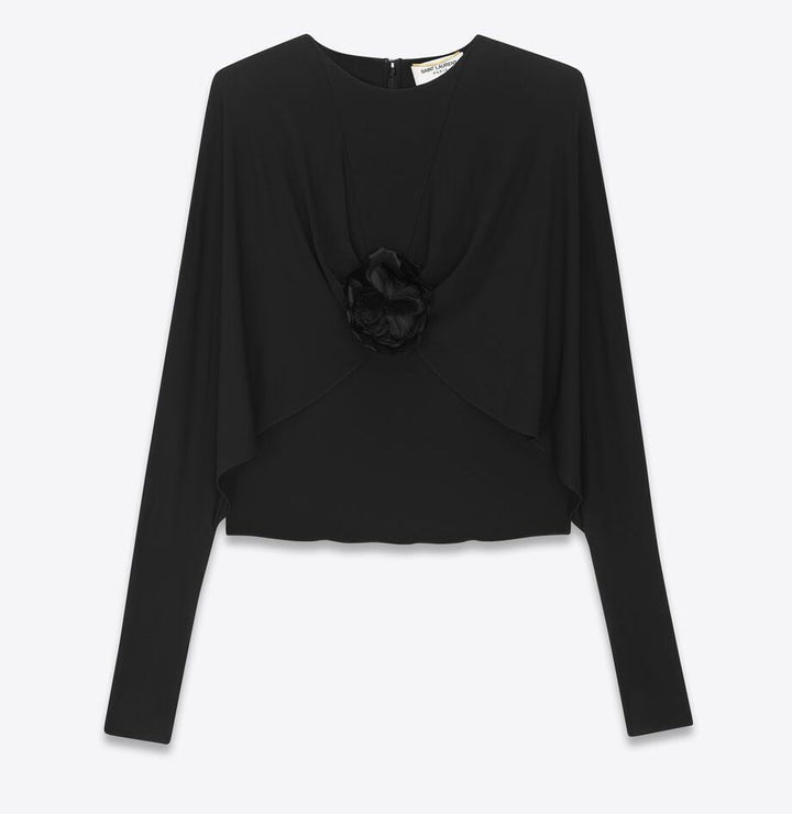 YVES SAINT LAUREN FLOWER DETAIL CREPE JERSEY TOP