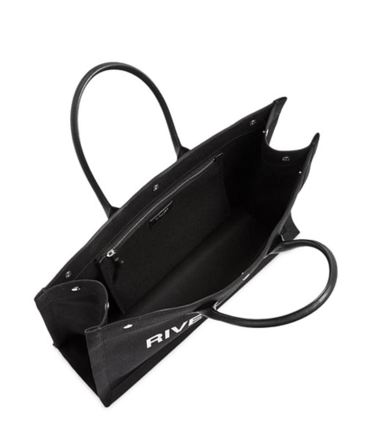 SAINT LAURENT RIVE GAUCHE LARGE CANVAS &amp; CALFSKIN TOTE BAG