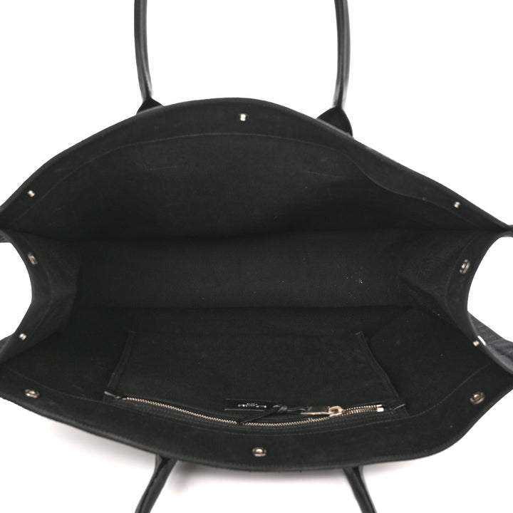 SAINT LAURENT RIVE GAUCHE LARGE CANVAS &amp; CALFSKIN TOTE BAG