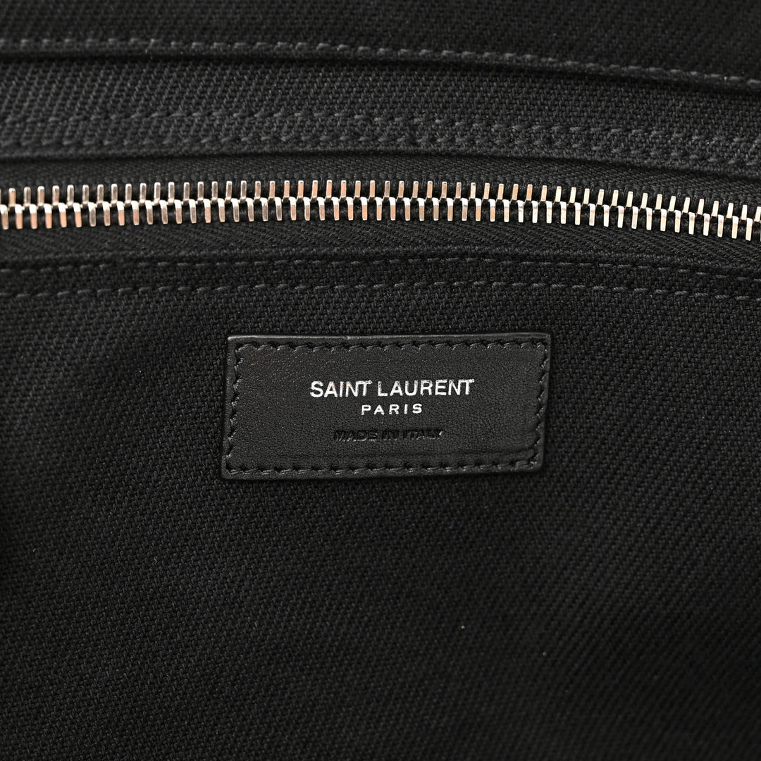 SAINT LAURENT RIVE GAUCHE LARGE CANVAS &amp; CALFSKIN TOTE BAG
