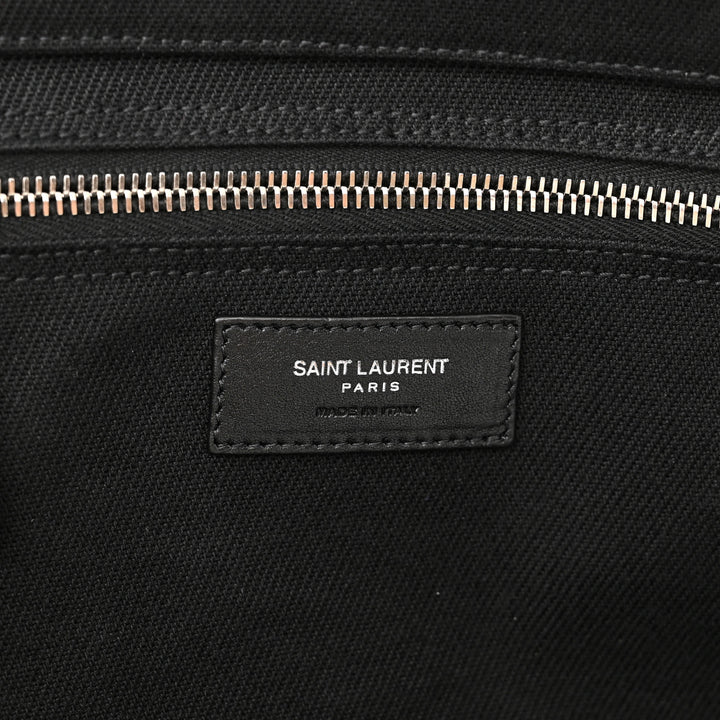 SAINT LAURENT RIVE GAUCHE LARGE CANVAS &amp; CALFSKIN TOTE BAG