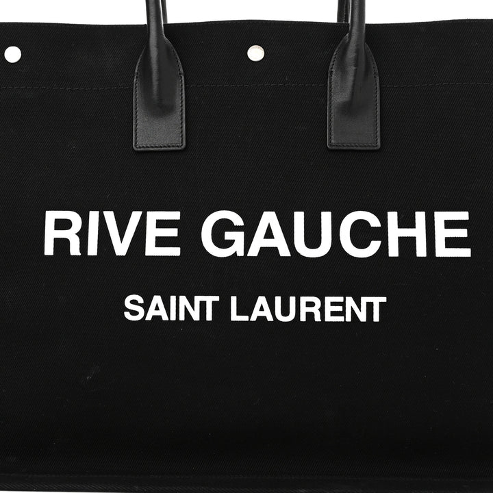 SAINT LAURENT RIVE GAUCHE LARGE CANVAS &amp; CALFSKIN TOTE BAG