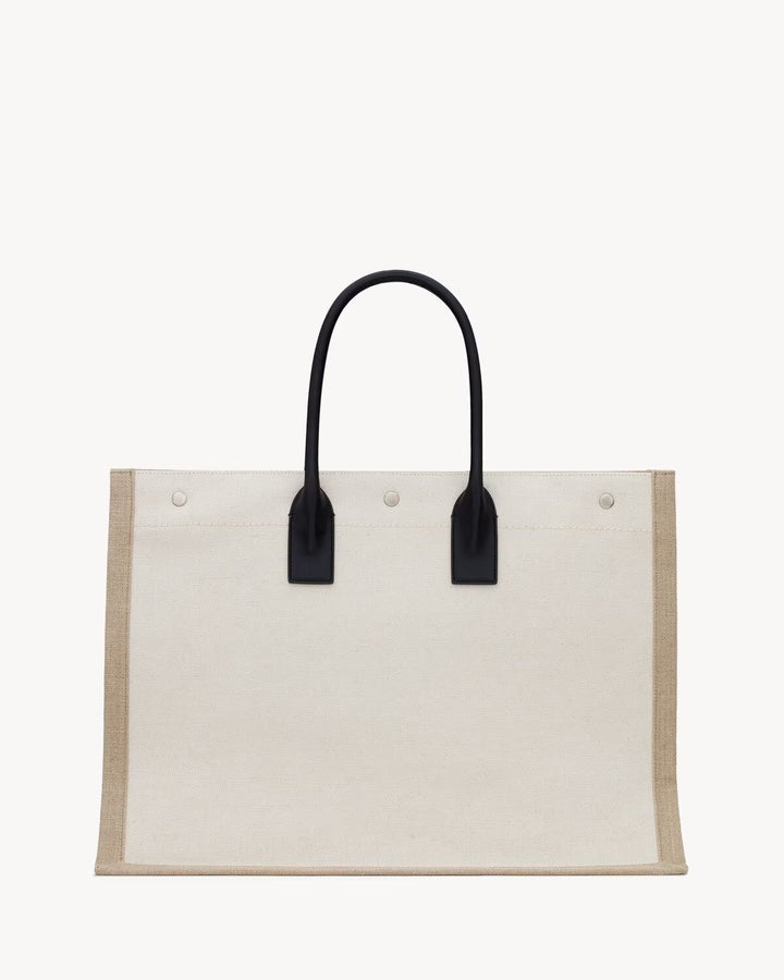 SAINT LAURENT RIVE GAUCHE LEATHER TRIMMED PRINTED CANVAS TOTE BAG