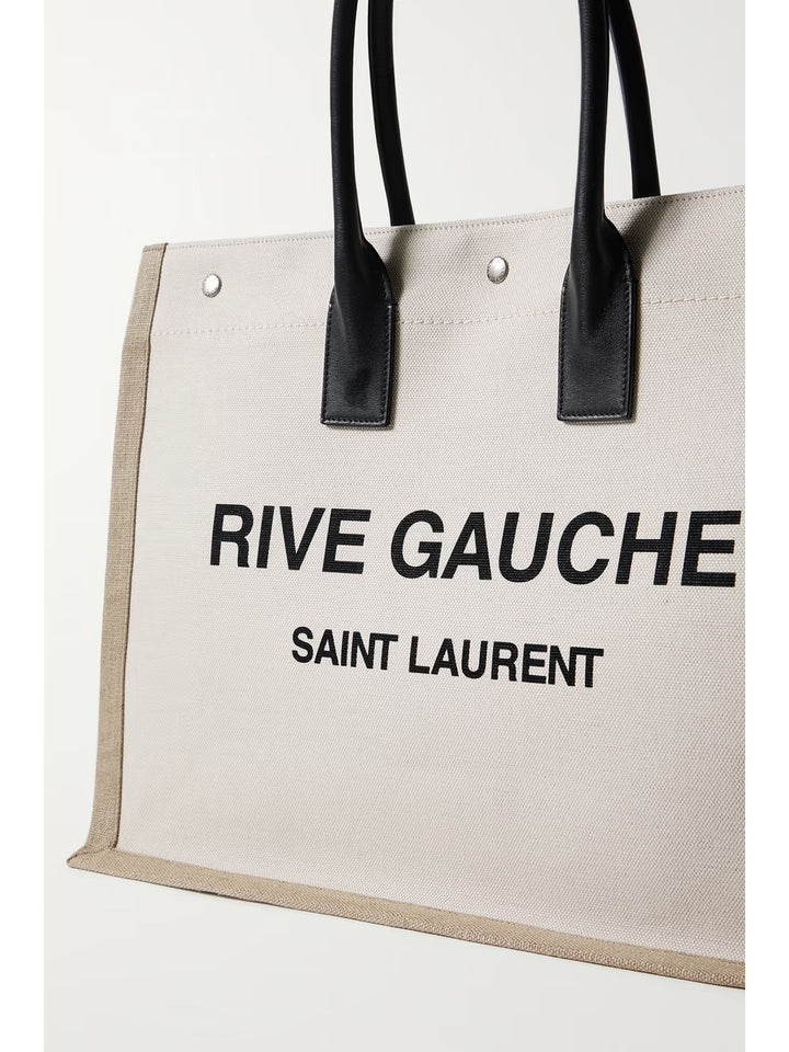 SAINT LAURENT RIVE GAUCHE LEATHER TRIMMED PRINTED CANVAS TOTE BAG