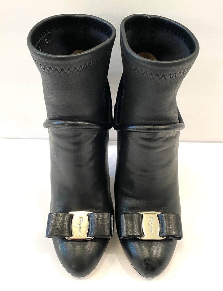 SALVATORE FERRAGAMO CALFSKIN LEATHER VARA ANKLE BOOTS