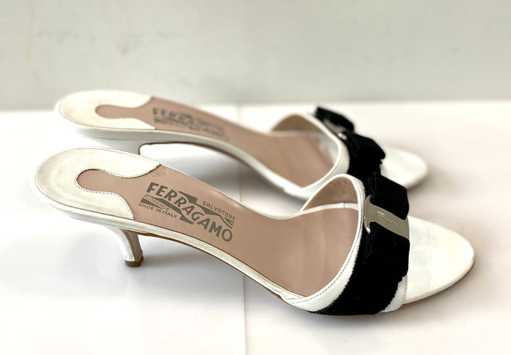 SALVATORE FERRAGAMO VARA BOW KITTEN HEELS MULES
