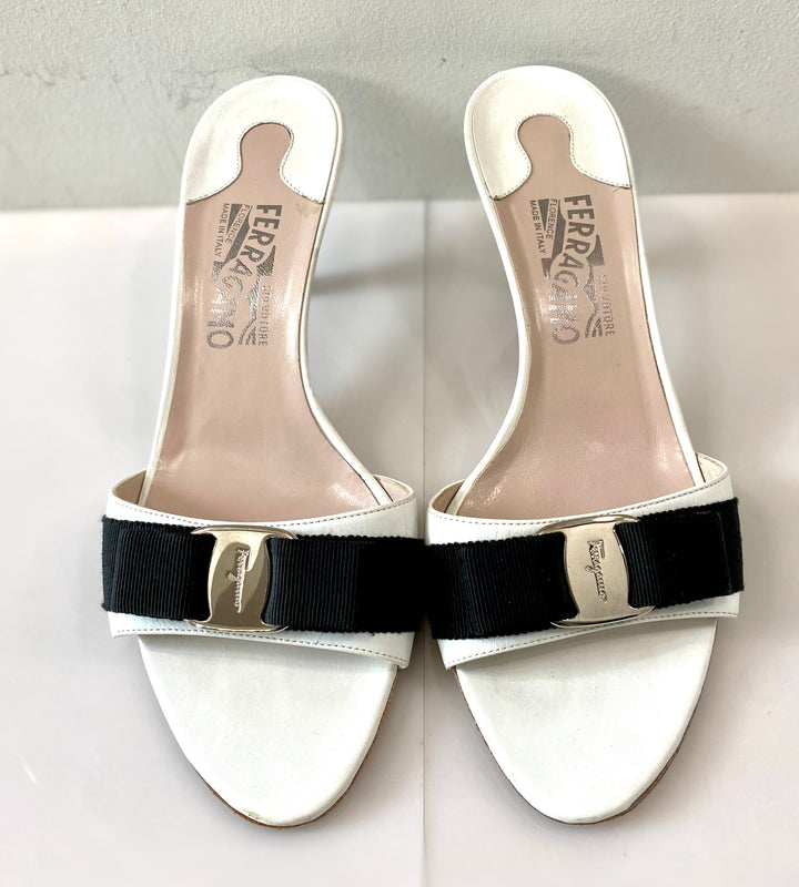 SALVATORE FERRAGAMO VARA BOW KITTEN HEELS MULES