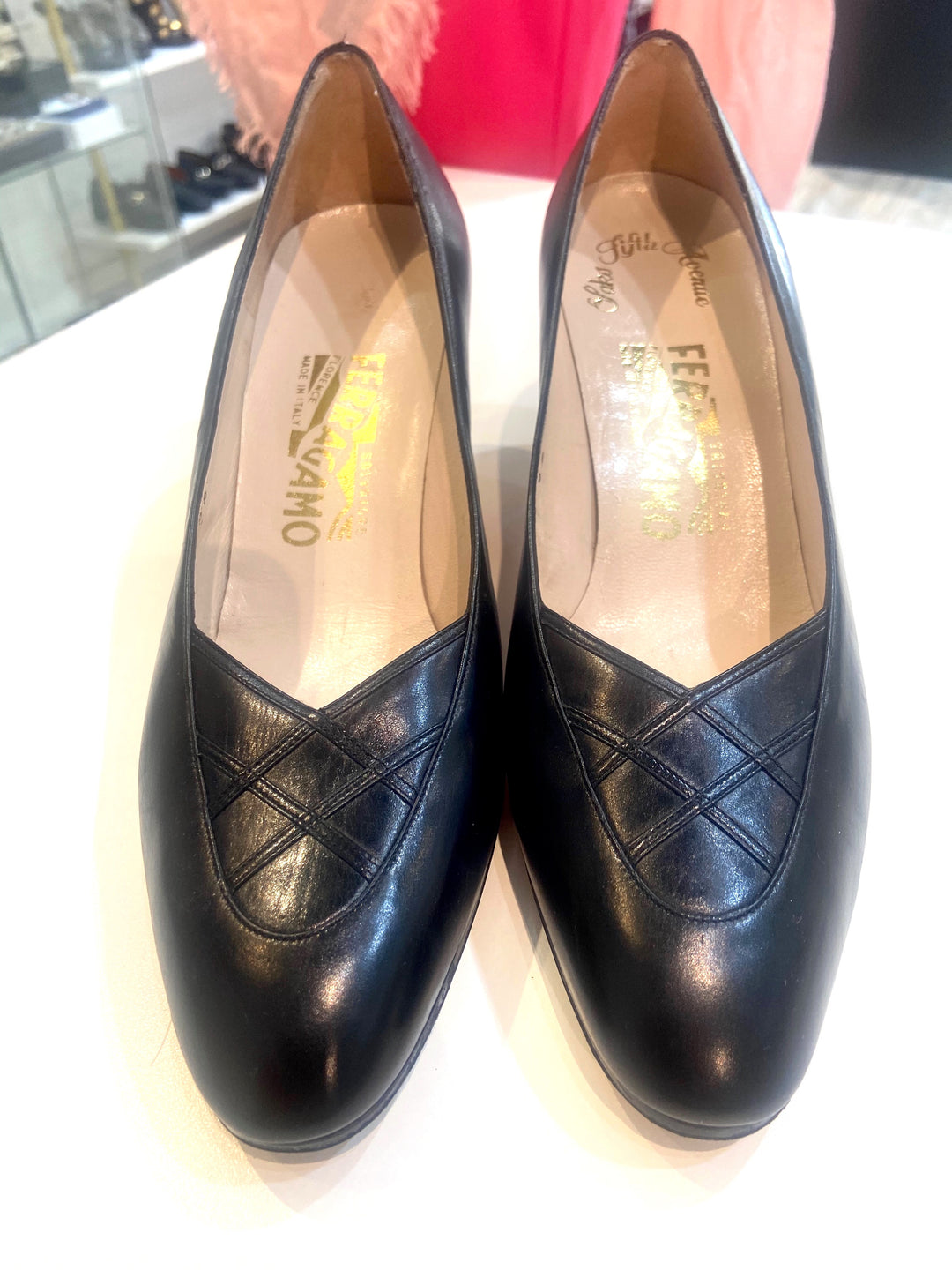 SALVATORE FERRAGAMO KITTEN HEEL LEATHER PUMPS