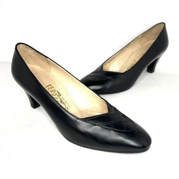 SALVATORE FERRAGAMO KITTEN HEEL LEATHER PUMPS