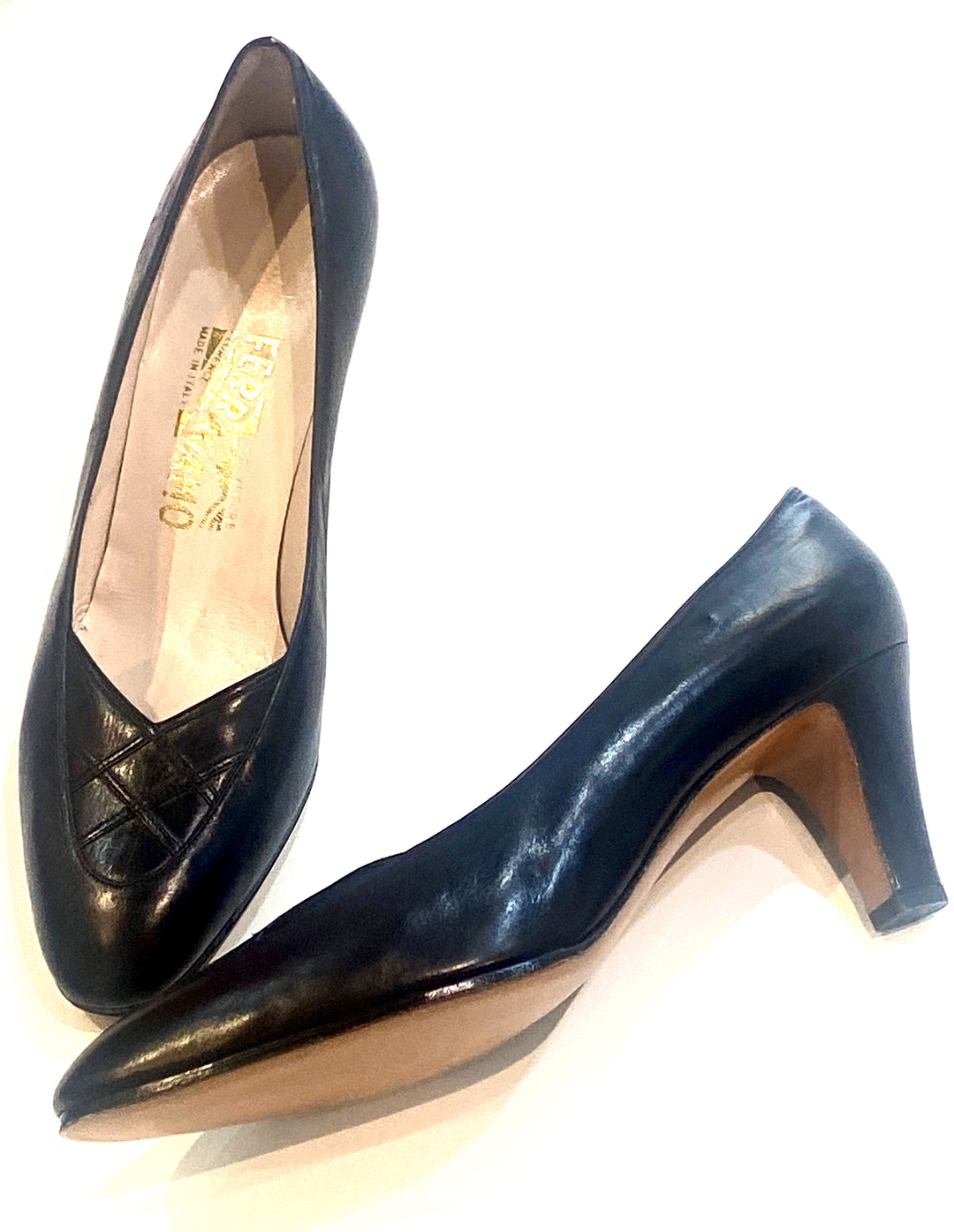 SALVATORE FERRAGAMO KITTEN HEEL LEATHER PUMPS