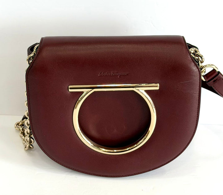 FERRAGAMO GANCINI VELA LARGE FLAP CALFSKIN LEATHER CROSSBODY BAG