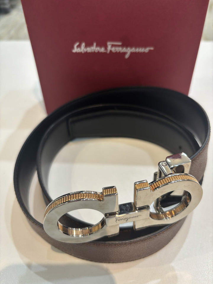FERRAGAMO GANCINI REVERSIBLE ADJUSTABLE CALFSKIN LEATHER BELT