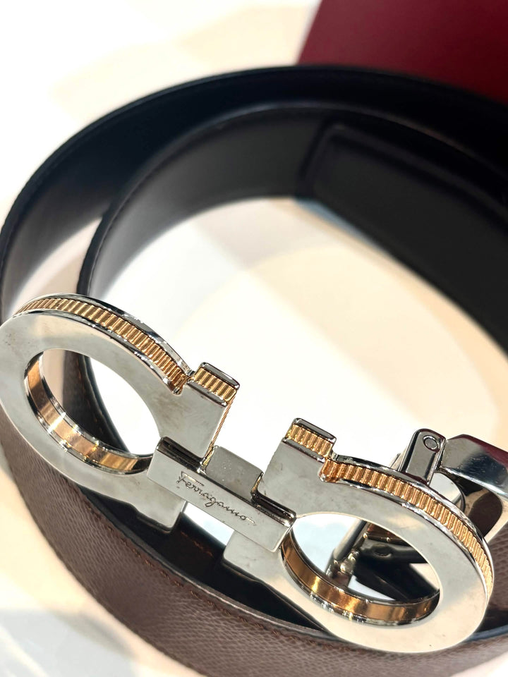 FERRAGAMO GANCINI REVERSIBLE ADJUSTABLE CALFSKIN LEATHER BELT