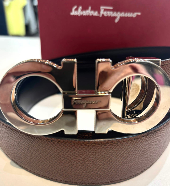 FERRAGAMO GANCINI REVERSIBLE ADJUSTABLE CALFSKIN LEATHER BELT