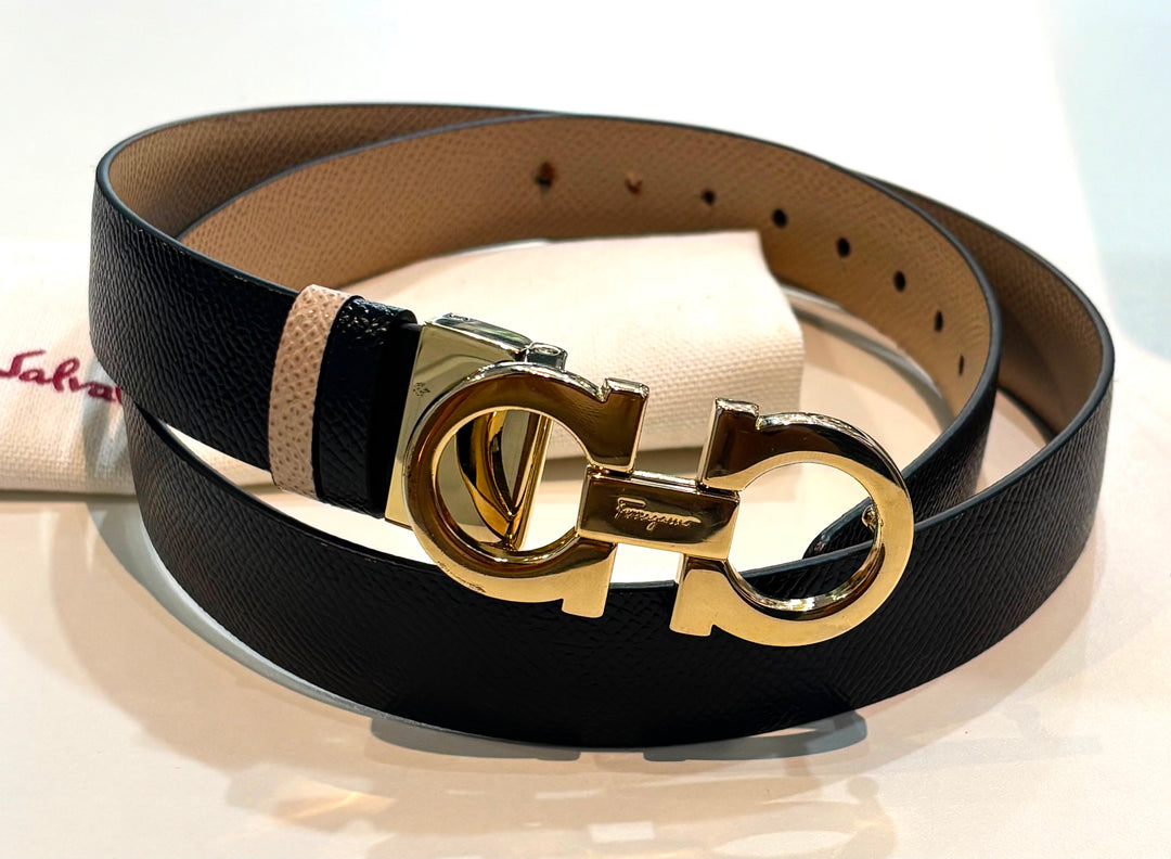 SALVATORE FERRAGAMO REVERSIBLE GANCINI CALFSKIN LEATHER BELT