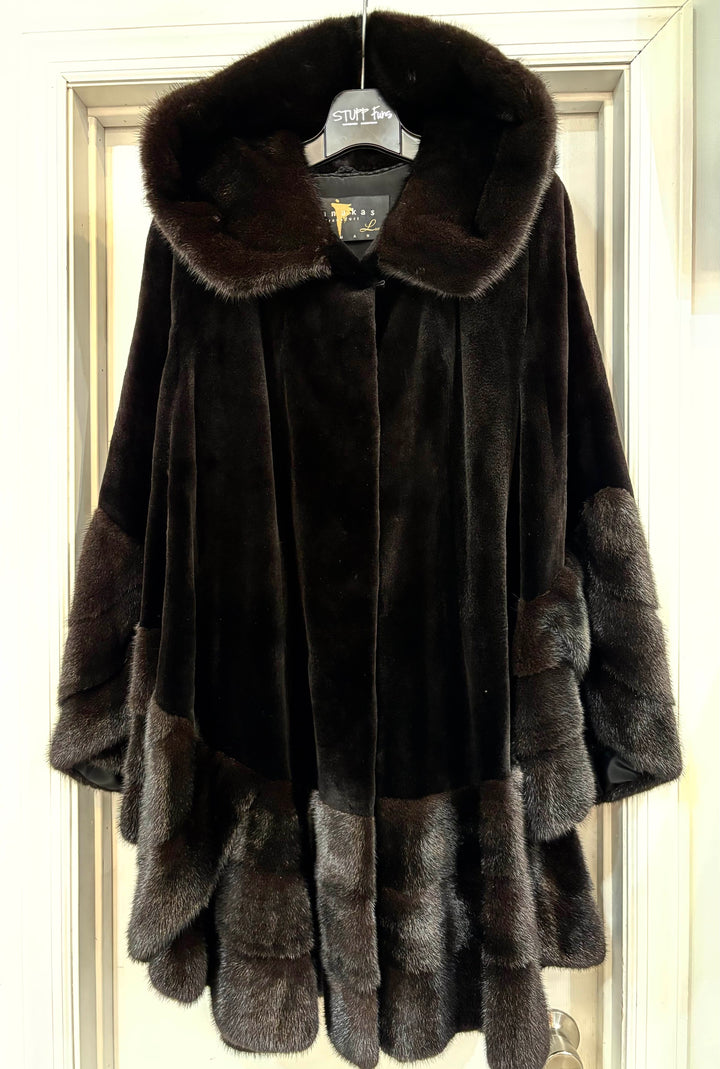 SHEARED MINK SWING COAT WITH TRIM AND HOOD