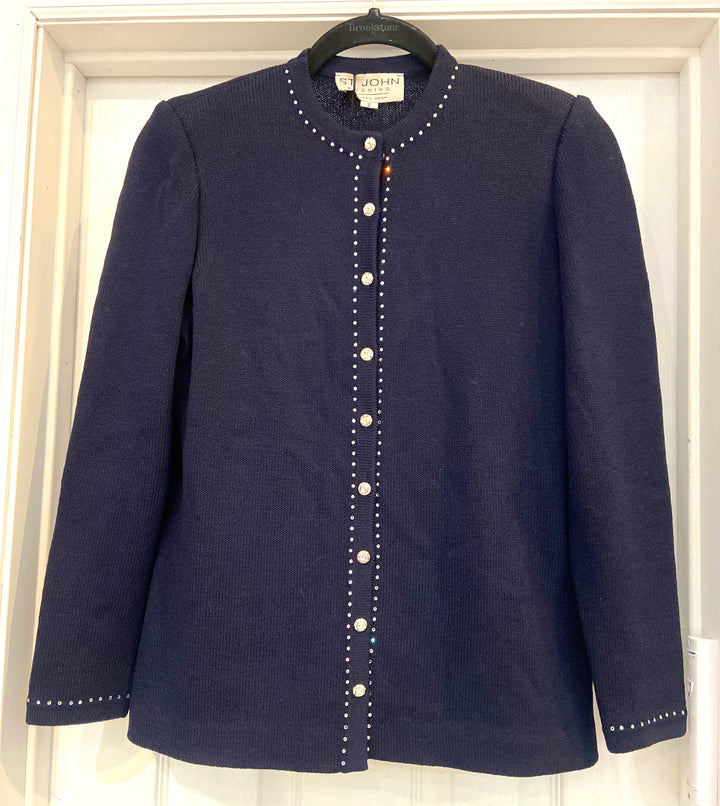 ST. JOHN EVENING COLLECTION CRYSTAL TRIMMED SWEATER CARDIGAN