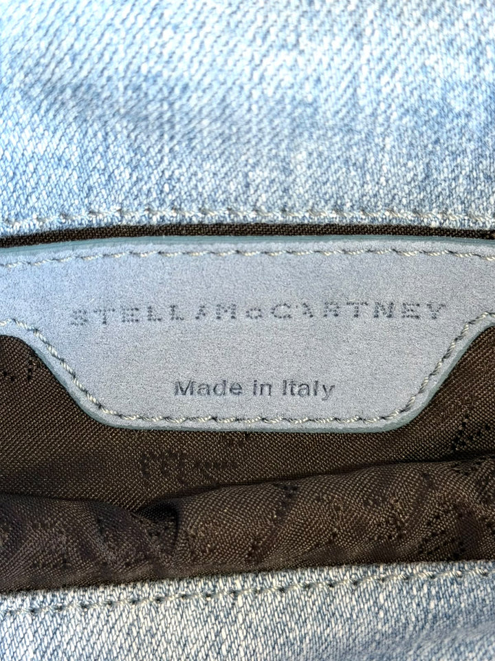 STELLA MCCARTNERY DENIM MINI STAR PRINT FALABELLA TOTE BAG