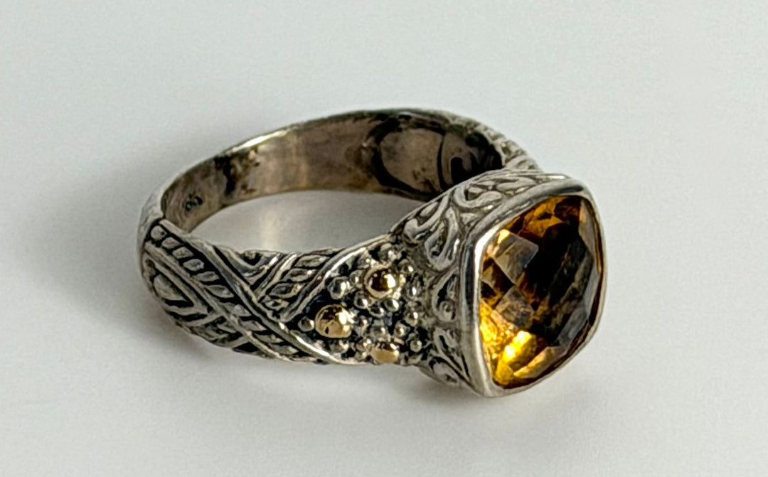 STERLING SILVER 925 &amp; 18K GOLD CITRINE RING