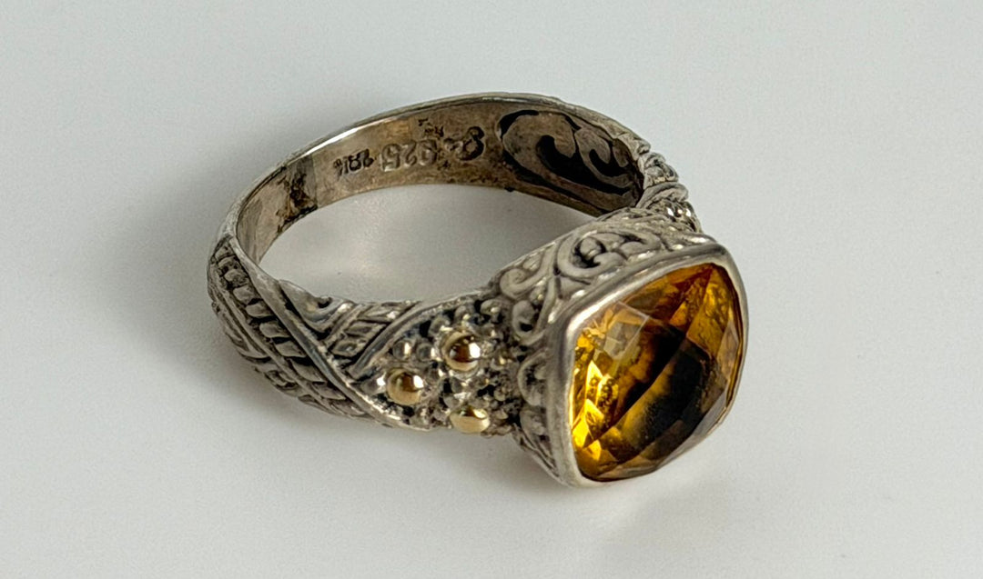 STERLING SILVER 925 &amp; 18K GOLD CITRINE RING
