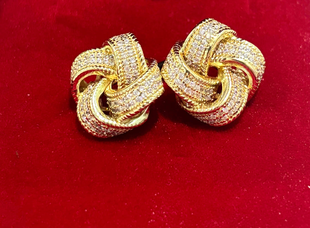 STERLING SILVER GOLD PLATED SWAROVSKI® CRYSTAL TRINITY KNOT EARRINGS