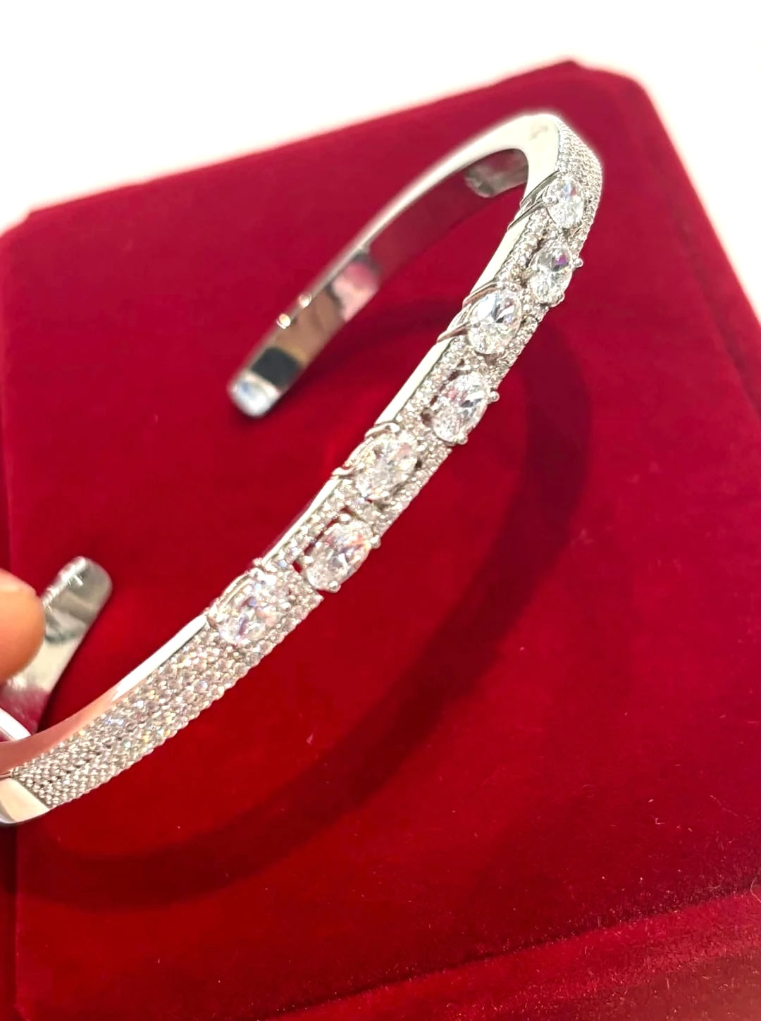 STERLING SILVER PAVÉ BANGLE CUFF BRACELET SET WITH SWAROVSKI® CRYSTALS