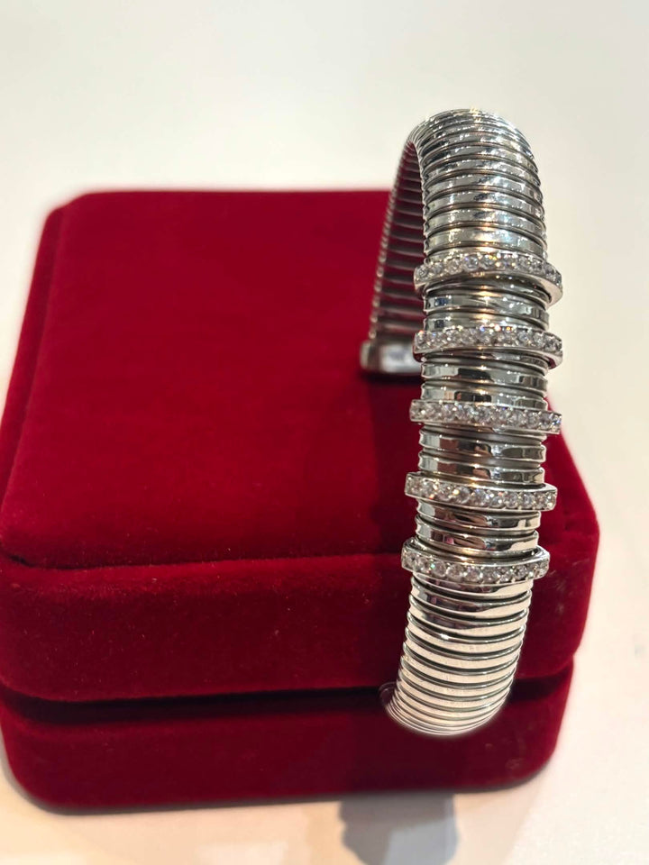 STERLING SILVER TUBOGAS SWAROVSKI® CRYSTAL BANGLE CUFF BRACELET