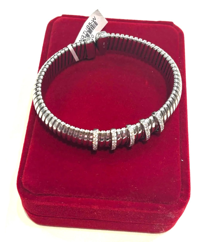 STERLING SILVER TUBOGAS SWAROVSKI® CRYSTAL BANGLE CUFF BRACELET