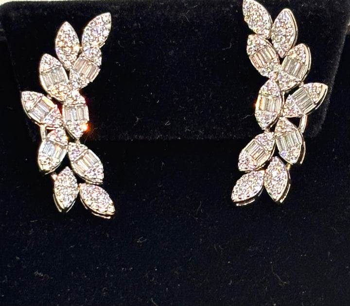 STERLING SILVER MARQUISE &amp; BAGUETTE SWAROVSKI® CRYSTAL CLIMBER EARRINGS